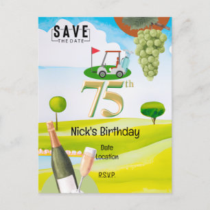 Invitation Carte Postale Golfer 75e anniversaire sur le terrain de golf