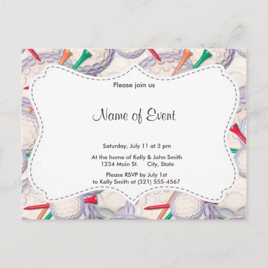 Invitation Carte Postale Golfer ; balles de golf et Motif Tee - shirt (Devant)