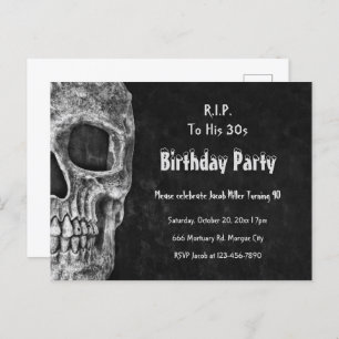 Invitation Carte Postale Gothique crâne fête d'anniversaire RIP à ses 30 an
