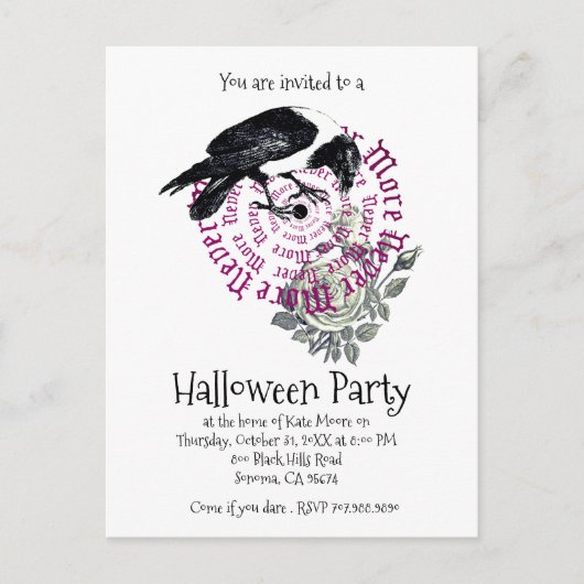 Invitation Carte Postale Gothique Jamais Plus Raven Halloween Fête Invitati (Devant)