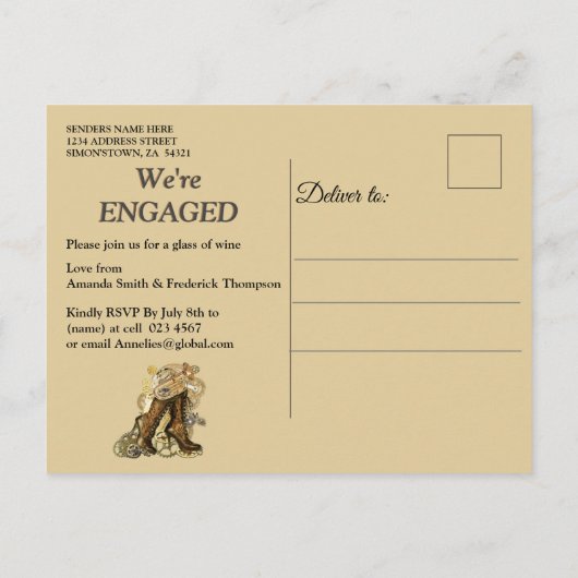 Invitation Carte Postale Gothique - Mariage Steampunk Sur Fiançailles Suede (Dos)