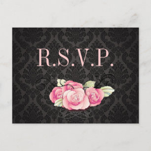 Invitation Carte Postale Gothique Noir damassé rose rose rose douche nuptia
