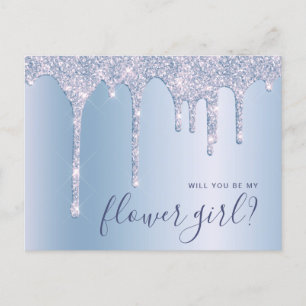 Invitation Carte Postale Gouttes de paillettes bleues serez-vous ma demoise