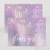 Invitation Carte Postale Gouttes de paillettes violettes, veux-tu être ma d (Devant / Derrière)