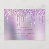 Invitation Carte Postale Gouttes de paillettes violettes, veux-tu être ma d (Dos)