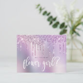 Invitation Carte Postale Gouttes de paillettes violettes, veux-tu être ma d (Debout devant)