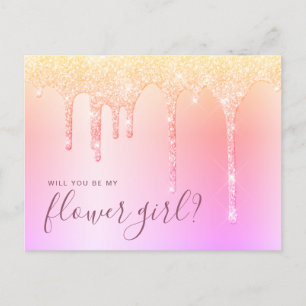 Invitation Carte Postale Gouttes holographiques serez-vous ma demoiselle d'