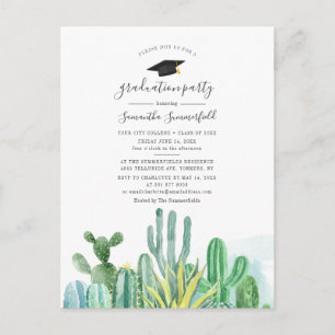 Invitation Carte Postale Grad 2022 Cactus Plante Watercolor Graduation Part