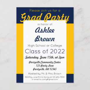 Invitation Carte Postale Grad Party Gold de la Marine