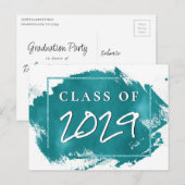 Invitation Carte Postale Grad peint | Turquoise Splatter Brushstroke Party (Devant / Derrière)