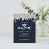 Invitation Carte Postale Graduate 2022 Marine Silver Parties scintillant Gr (Debout devant)