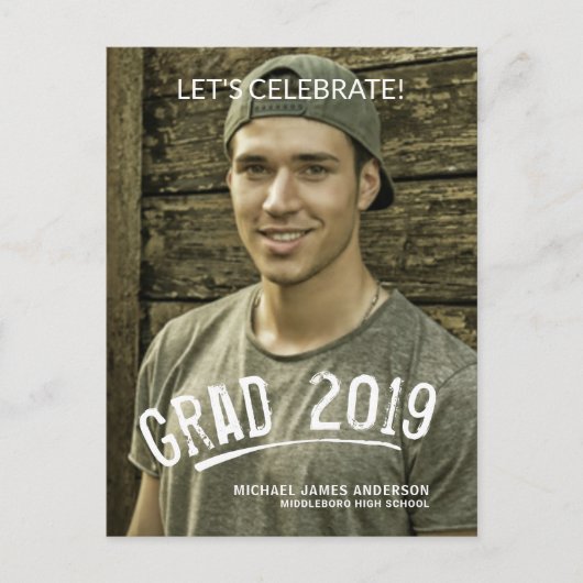 Invitation Carte Postale Graduation 2019 Masculine Grunge Lettered Photo (Devant)