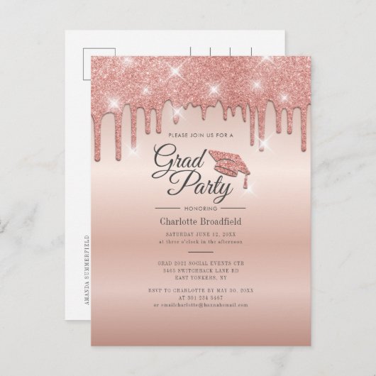 Invitation Carte Postale Graduation 2022 Script Rose Gold Moderne Grad Part (Devant / Derrière)