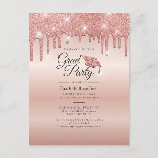 Invitation Carte Postale Graduation 2022 Script Rose Gold Moderne Grad Part (Devant)