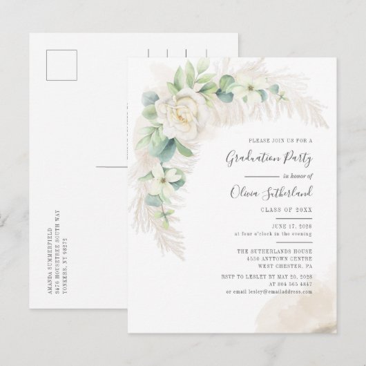 Invitation Carte Postale Graduation 2025 Eucalyptus Grad Party (Devant / Derrière)