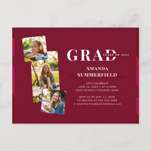Invitation Carte Postale Graduation 2025 Modern 3 Photos Grad Party (Devant)