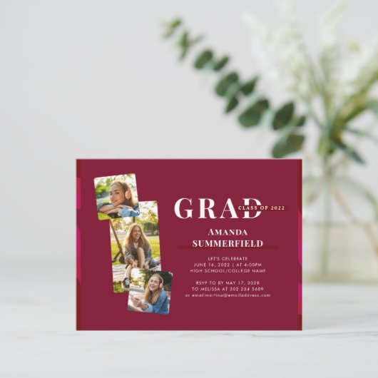 Invitation Carte Postale Graduation 2025 Modern 3 Photos Grad Party (Debout devant)