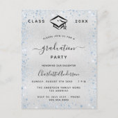 Invitation Carte Postale Graduation argent bleu clair (Devant)