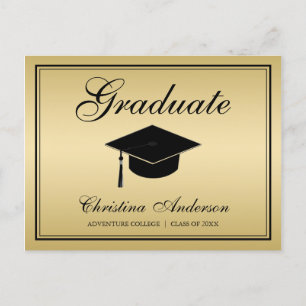Invitation Carte Postale Graduation Black Grad Casquette & Script sur Silve