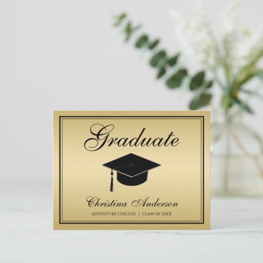 Invitation Carte Postale Graduation Black Grad Casquette & Script sur Silve (Debout devant)