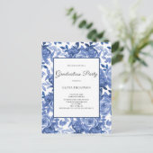 Invitation Carte Postale Graduation Blue Floral Party (Debout devant)