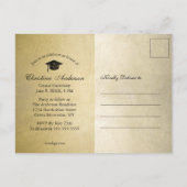 Invitation Carte Postale Graduation Casquette d'or Roses Floral  (Dos)