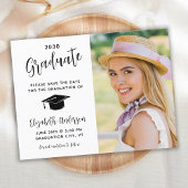 Invitation Carte Postale Graduation Enregistrer La Date Élégante Script Pho