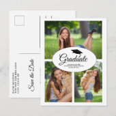 Invitation Carte Postale Graduation moderne blanche 3 Collage photo (Devant / Derrière)
