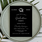 Invitation Carte Postale Graduation noir blanc simple 2024