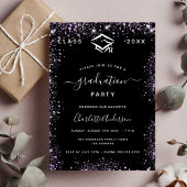 Invitation Carte Postale Graduation noir violet parties scintillant glamour