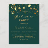 Invitation Carte Postale Graduation party émeraude or vert étoiles 2025 (Devant)