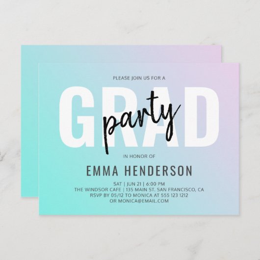 Invitation Carte Postale Graduation Party Modern Gradient Bold (Devant / Derrière)