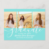 Invitation Carte Postale Graduation Party Modern Script Teal Blue 3 Photo (Devant)