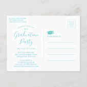Invitation Carte Postale Graduation Party Modern Script Teal Blue 3 Photo (Dos)