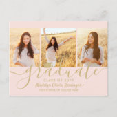 Invitation Carte Postale Graduation Party Moderne Blush Rose & Or 3 Photo (Devant)