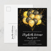 Invitation Carte Postale Graduation Party Moderne Gold et Black Ballons (Devant / Derrière)