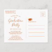 Invitation Carte Postale Graduation Party Moderne Orange et Blanc 3 Photo (Dos)