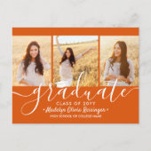 Invitation Carte Postale Graduation Party Moderne Orange et Blanc 3 Photo (Devant)