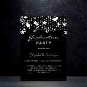 Invitation Carte Postale Graduation party noir blanc étoiles 2025