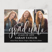 Invitation Carte Postale Graduation Party noir et blanc Script 3 Photo (Devant)