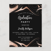 Invitation Carte Postale Graduation party noir rose or moderne (Devant)