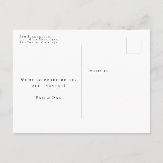 Invitation Carte Postale Graduation Photo Script moderne Enregistrer la dat (Dos)