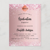 Invitation Carte Postale Graduation rose pâle parties scintillant fille (Devant)