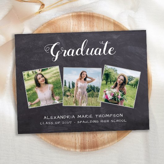 Invitation Carte Postale Graduation Rustique Personnalisé 3 Tableau noir ph