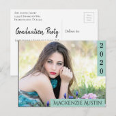 Invitation Carte Postale Graduation verte à la menthe | Photo moderne moder (Devant / Derrière)