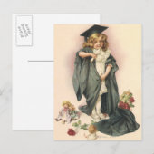 Invitation Carte Postale Graduation vintage, Fille portant un Casquette et  (Devant / Derrière)