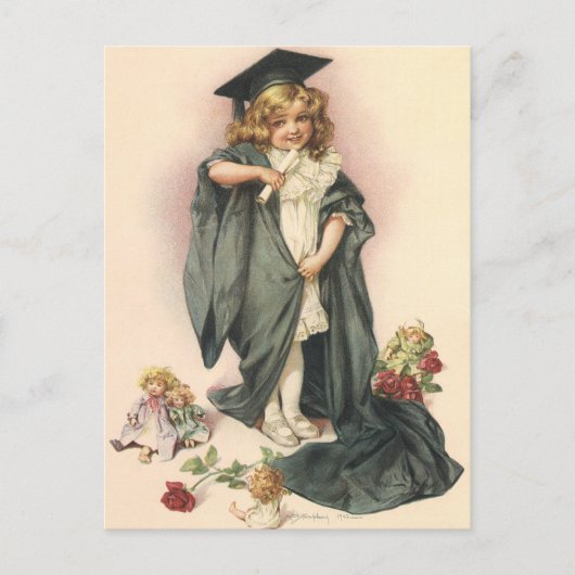 Invitation Carte Postale Graduation vintage, Fille portant un Casquette et  (Devant)