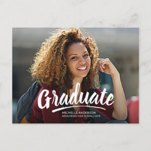 Invitation Carte Postale Graduation White Brush Script 2 côtés