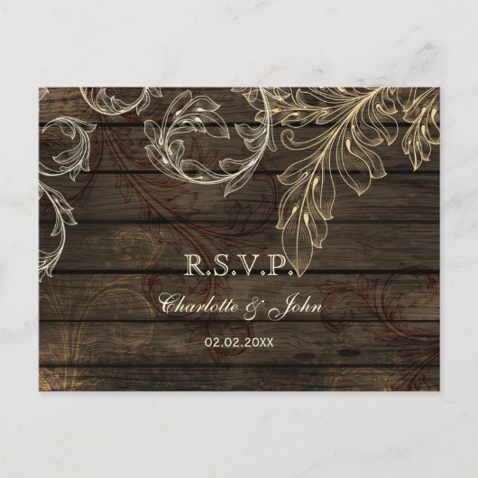 Invitation Carte Postale Grange bois rustique fleurir mariage rsvp (Devant)