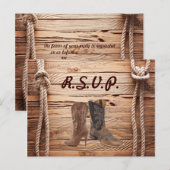 Invitation Carte Postale grange Cowboy Boots Western mariage campagnard rsv (Devant / Derrière)